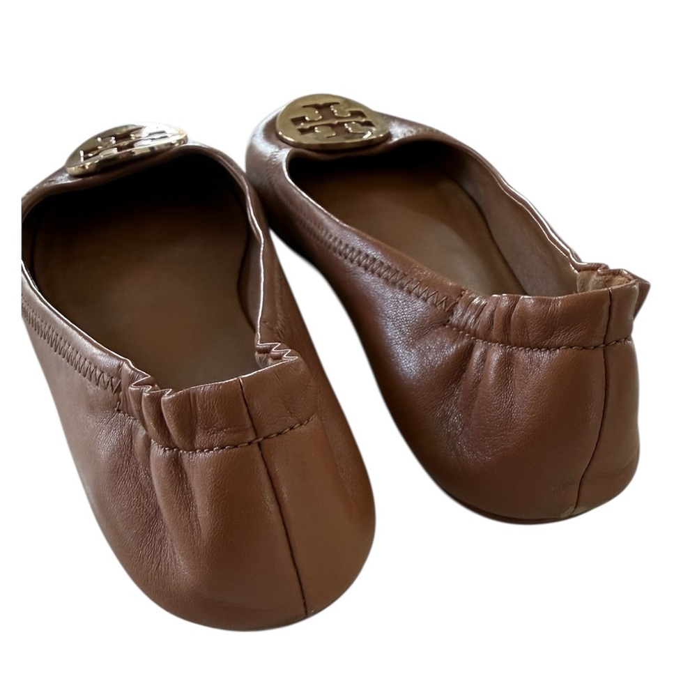 Tory Burch Brown Leather Minnie Travel Ballet Flats with Gold Logo - Picture 5 of 9